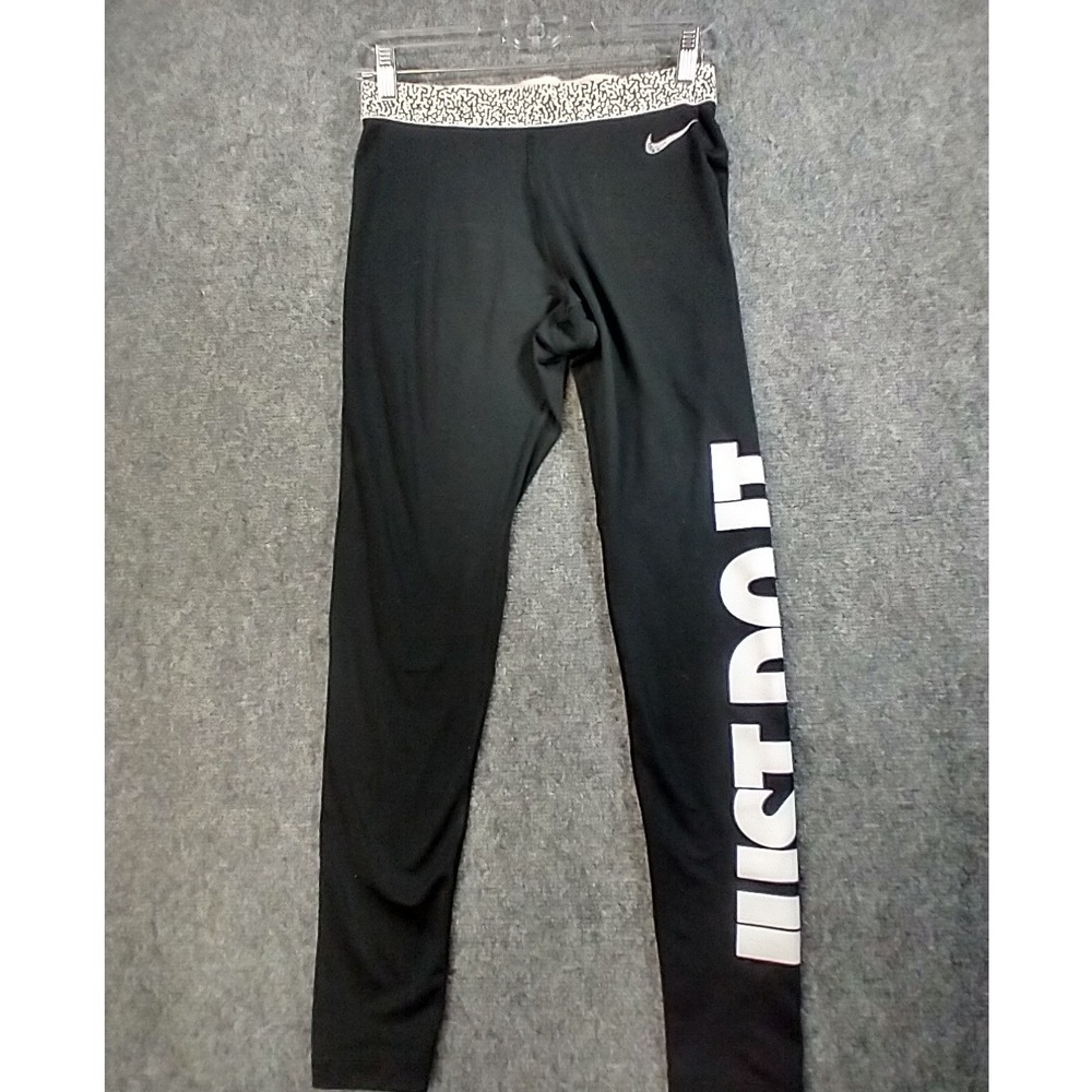 Nike Pro Dri-FIT Leggings Women Medium Black Just Do It Graphic Athletic Tights